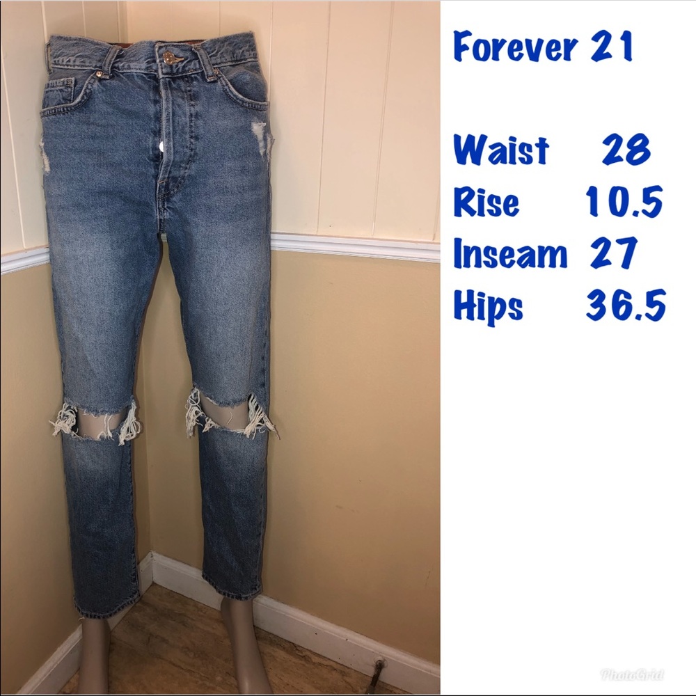 Forever 21 ripped straight-leg, high-waisted jeans